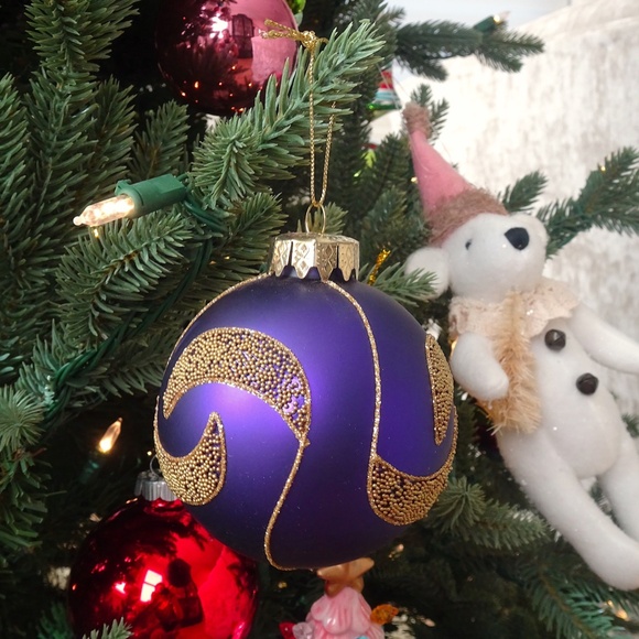 Set of 10 Red Green & Purple Glass Ball Christmas Ornaments Xmas Holiday Decor - Picture 9 of 11